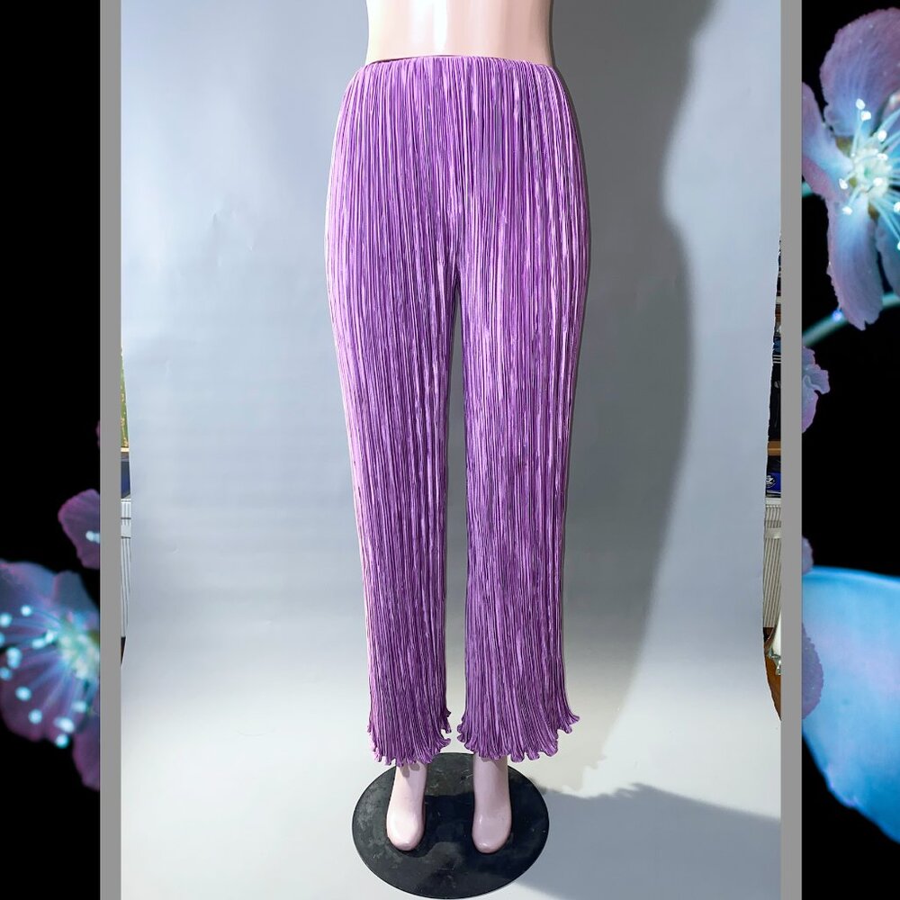 Mary McFadden Couture 1990s Purple Pleated Pants Size (Small)